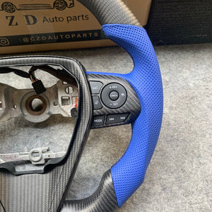 CZD Autoparts for Toyota 8th gen Camry se xse le xle 2018-2022  carbon fiber steering wheel blue perorated leather sides