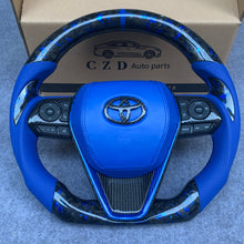 Load image into Gallery viewer, CZD Autoparts for Toyota 8th gen Camry se xse le xle 2018-2022 carbon fiber steering wheel blue smooth leather airbag cover  with Toyota badge