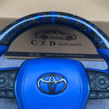 Load image into Gallery viewer, CZD Autoparts for Toyota 8th gen Camry se xse le xle 2018-2022 carbon fiber steering wheel blue smooth leather airbag cover  with Toyota badge