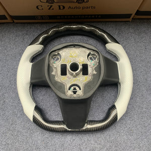 Tesla Model 3 2017/2018/2019/2020 carbon fiber steering wheel from CZD with white leather