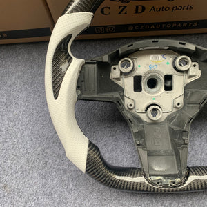 Tesla Model 3 2017/2018/2019/2020 carbon fiber steering wheel from CZD with white leather