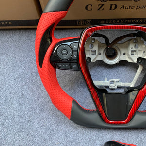 CZD Autoparts for Toyota 8th gen Camry se xse le xle 2018-2022  carbon fiber steering wheel gloss red carbon fiber outer trim