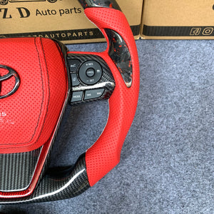 CZD Autoparts for Toyota Avalon 2018-2022 carbon fiber steering wheel red perforated leather sides