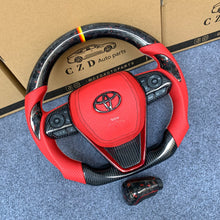 Load image into Gallery viewer, CZD Autoparts for Toyota 8th gen Camry se xse le xle 2018-2022 carbon fiber steering wheel forged carbon fiber with red flakes top and gloss black carbon fiber bottom