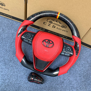 CZD Autoparts for Toyota Avalon 2019-2022 carbon fiber steering wheel forged carbon fiber with red flakes