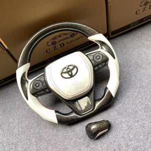 CZD Autoparts For Toyota 8th gen Camry se xse le xle 2018-2022 carbon fiber steering wheel gloss carbon fiber gear knob