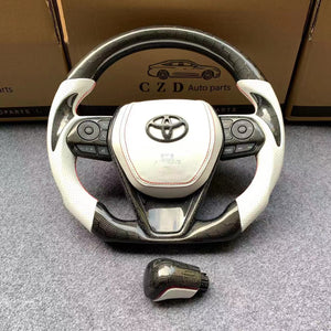 CZD Autoparts for Toyota Avalon 2019-2022 carbon fiber steering wheel white airbag cover