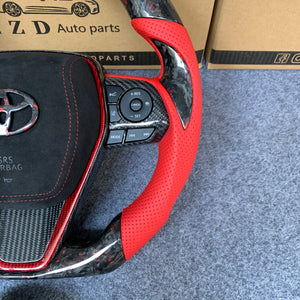 CZD Autoparts for Toyota Avalon 2018-2022 carbon fiber steering wheel forged carbon fiber with red flakes knob