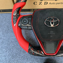 Load image into Gallery viewer, CZD Autoparts for Toyota 8th gen Camry se xse le xle 2018-2022 carbon fiber steering wheel red perforated leather sides