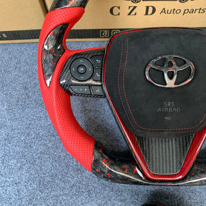 CZD Autoparts for Toyota 8th gen Camry se xse le xle 2018-2022 carbon fiber steering wheel red perforated leather sides