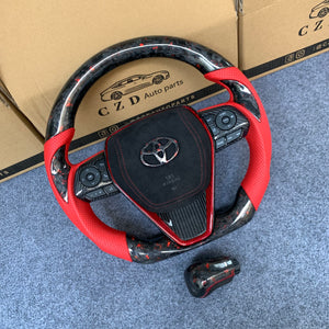 CZD Autoparts for Toyota Avalon 2018-2022 carbon fiber steering wheel forged carbon fiber with red flakes knob