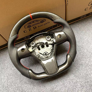 CZD Tesla Model 3 2017/2018/2019/2020 carbon fiber steering wheel with black perforated leather