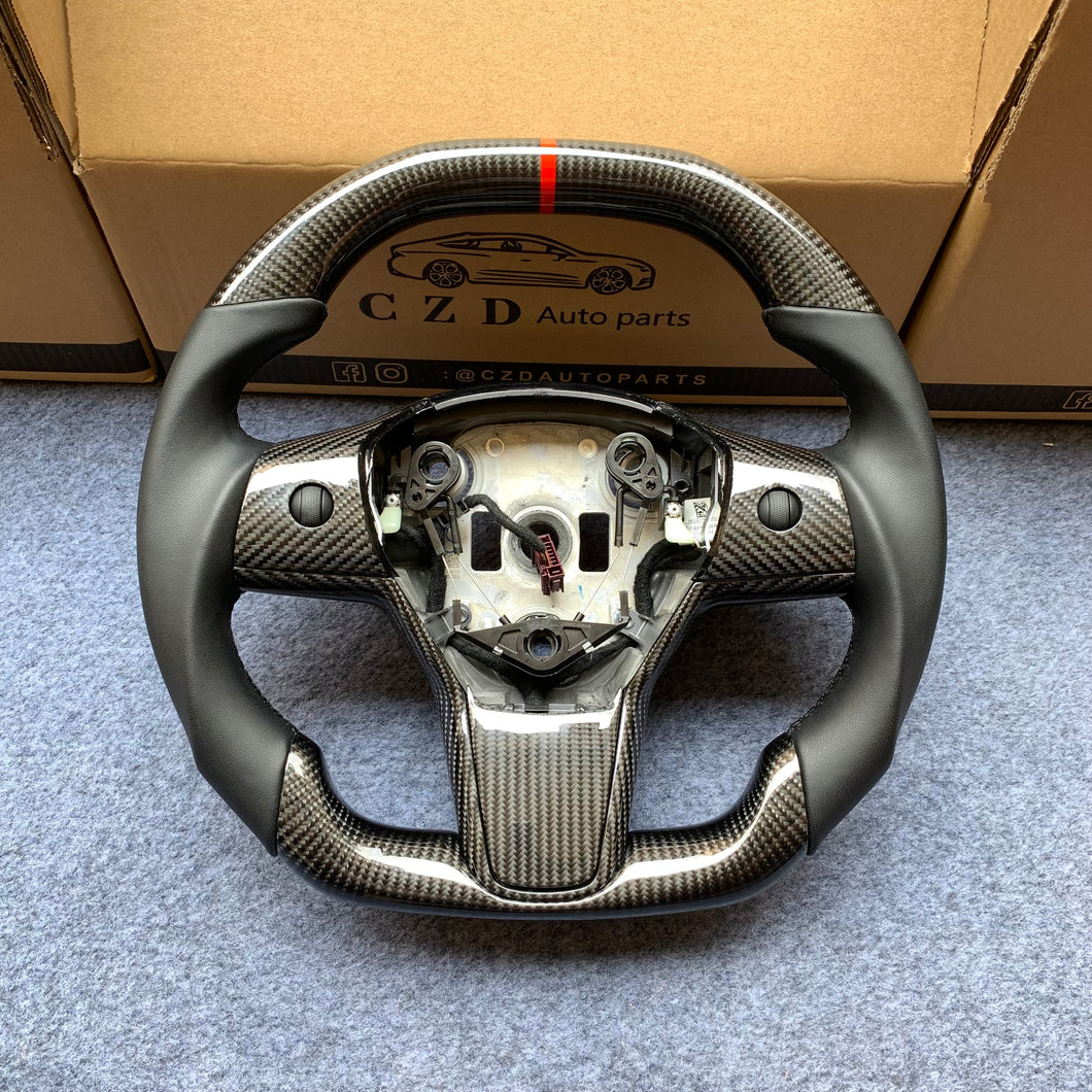 CZD Tesla Model 3 2017/2018/2019/2020 carbon fiber steering wheel with flat top