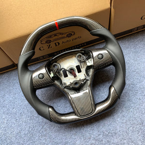 CZD Tesla Model 3 2017/2018/2019/2020 carbon fiber steering wheel with flat top