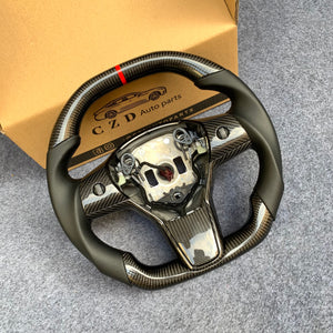 CZD Tesla Model 3 2017/2018/2019/2020 carbon fiber steering wheel with gloss CF