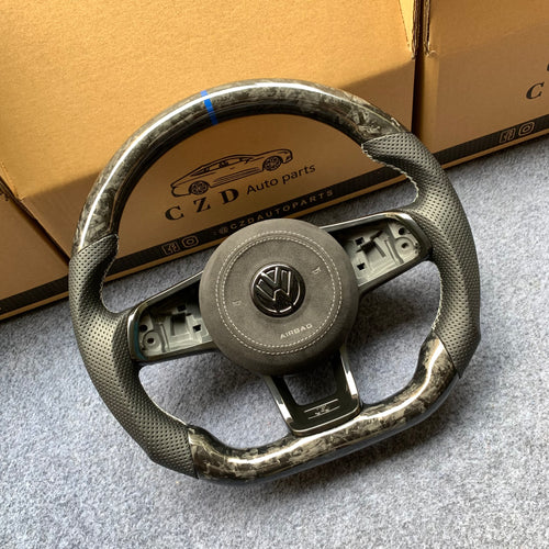 CZD auto parts for Volkswagen MK7/ Golf 7/ GTI/ Golf R/ VW Polo GTI/ Scirocco 2015-2016 carbon fiber steering wheel with blue stripe line