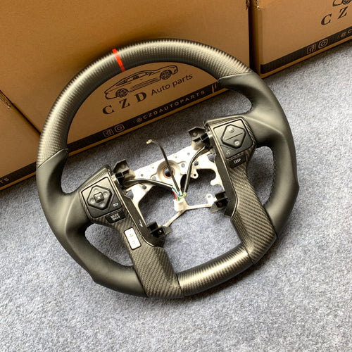 CZD Autoparts for Toyota 4 ruuner SR SR5/ Land Cruiser Prado/ Land Cruiser/ Tacoma/ Tundra/ Sequoia 2009-2020 carbon fiber steering wheel with black smooth leather