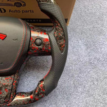 Load image into Gallery viewer, CZD For Tesla model 3 red flake forged carbon fiber steering wheel