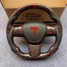 Load image into Gallery viewer, CZD For Tesla model 3 red flake forged carbon fiber steering wheel