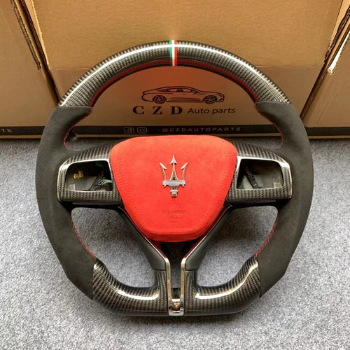 CZD autoparts For maserati ghibli 2014 2015 2016 2017 2018 carbon fiber steering wheel with Italian alcantara,airbag cover and badge.
