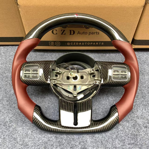 CZD autoparts For Jeep Wrangler 2014 carbon fiber steering wheel with red smooth leather
