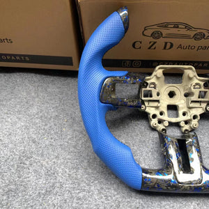 CZD autoparts For mustang 2015 2016 2017 carbon fiber steering wheel with blue perforated leather in F1 shape