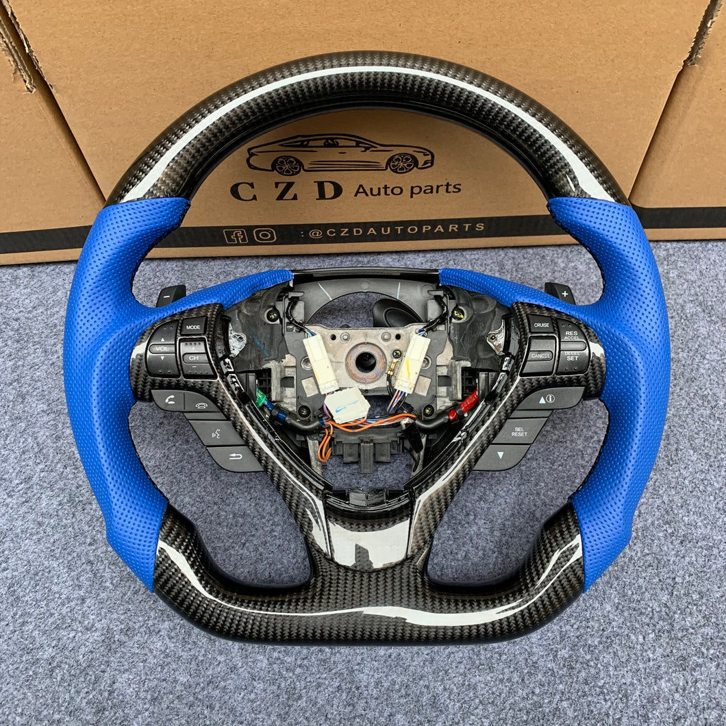 CZD Acura ILX/RDX carbon fiber steering wheel with blue perforated leather