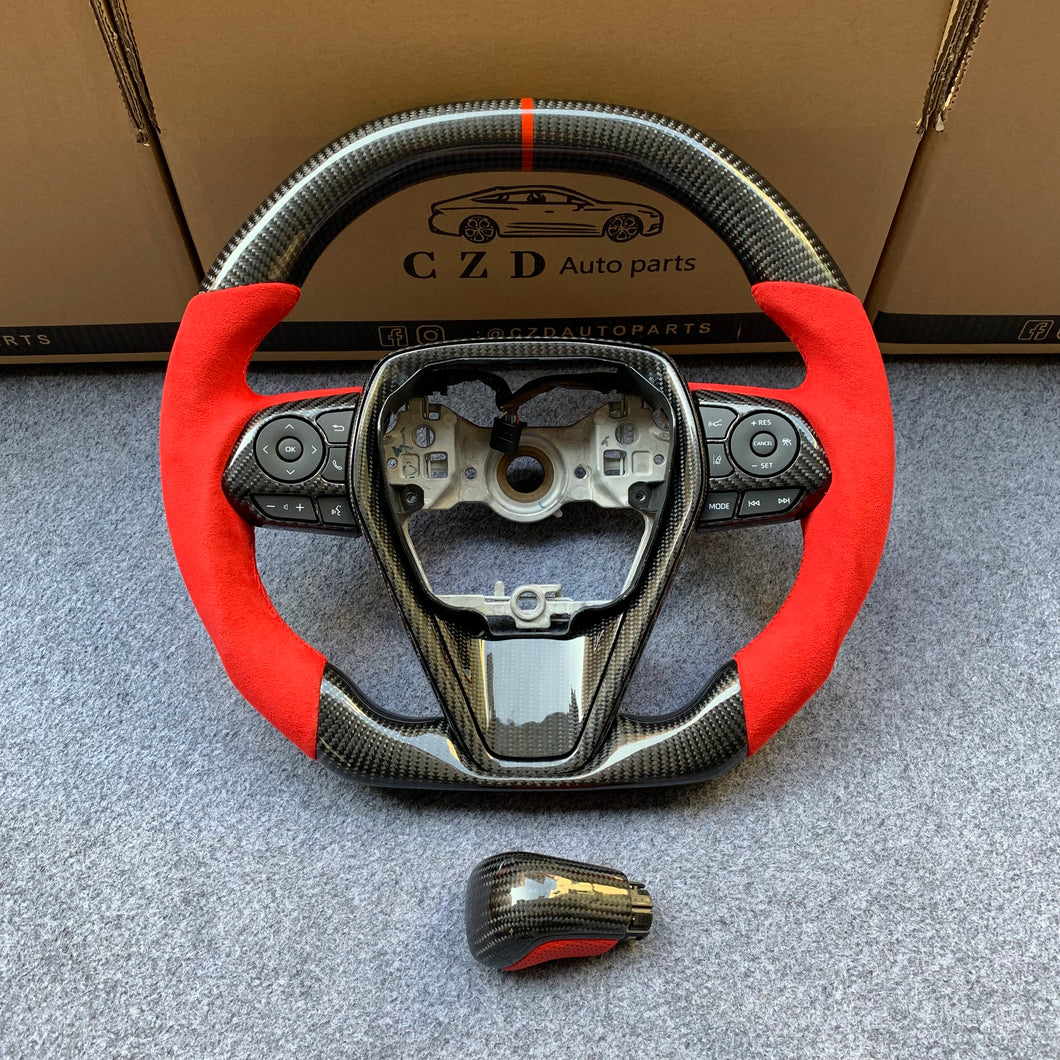 CZD Camry XSE/TRD 2018/2019/2020/2021/2022/2023 Carbon Fiber steering wheel with red Alcantara