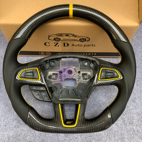 CZD Focus MK3 ST carbon fiber steering wheel with black smooth leather