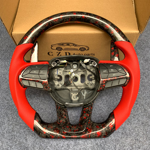 CZD Dodge Challenger/Charger 2015-2021 red flake forged carbon fiber steering wheel