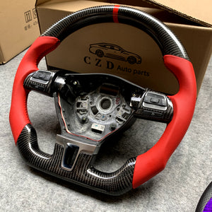 CZD Volkswagen mk6 carbon fiber steering wheel with red smooth leather