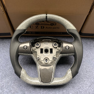 CZD Tesla model Y/model 3 white and black carbon fiber steering wheel