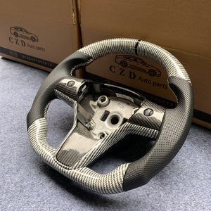 CZD Tesla model Y/model 3 white and black carbon fiber steering wheel