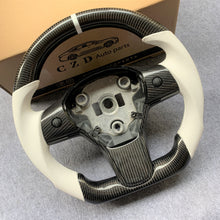 Load image into Gallery viewer, CZD Tesla model Y model 3 Carbon fiber steering wheel in white leather design