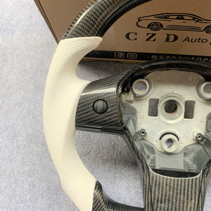 CZD Tesla model Y model 3 Carbon fiber steering wheel in white leather design