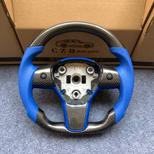 Load image into Gallery viewer, CZD Tesla model 3/model Y carbon fiber steering wheel with blue perforated leather