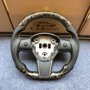 CZD Tesla model 3/model Y carbon fiber steering wheel with black smooth leather