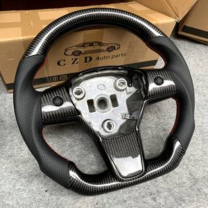 Tesla Model 3 Model Y Carbon fiber steering wheel with Perforated leather from CZD