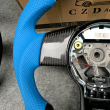 Load image into Gallery viewer, CZD Infiniti FX35 2003-2008 carbon fiber steering wheel with light blue perforated leather