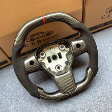 Load image into Gallery viewer, CZD Tesla model 3/model Y carbon fiber steering wheel with black Alcantara
